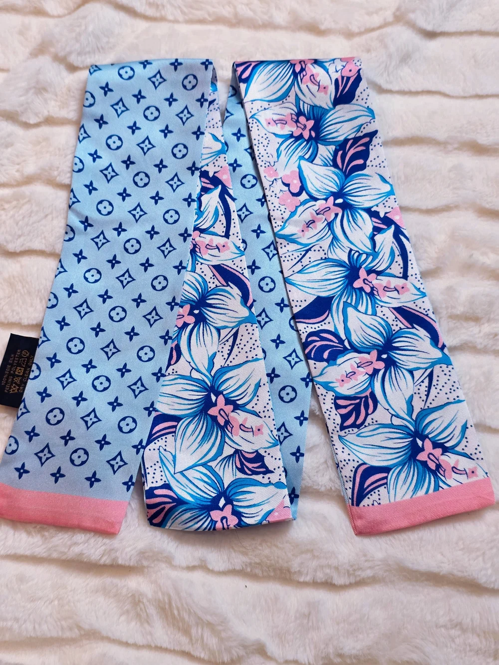 Floral Blue & Pink Silk Scarf Wrap